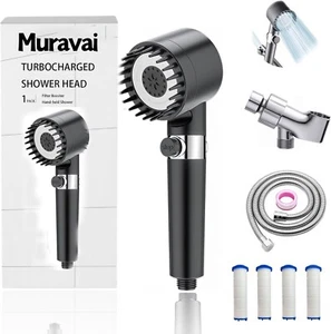 Muravai Shower Head, High Pressure Handheld with 4PCS Water Filter, One-Touch Pa - Picture 1 of 12