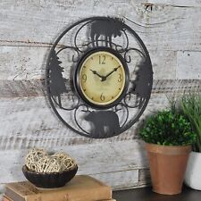 USA Ships Fast! Rustic Cabin Bear Wildlife Wire Wall Clock, 11", Brown/Black