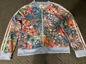 Adidas Originals Track Jacket Girls Youth Size XL 16 Blue Floral Tricot - Picture 1 of 7