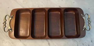 Kromex Rosewood Wood Carved Metal Made In US 4 Section Serving Tray Mid-Century - Picture 1 of 9