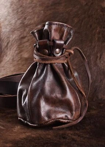 Medieval Plain Leather Drawstring Coin Jewellery Bag pouch Reenactment Costume - Picture 1 of 4