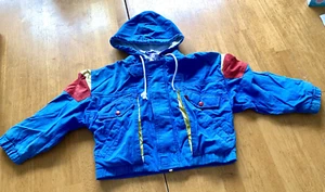Bonjour Vintage Jacket Coat 4T Kids Blue Red Yellow Color Block Hooded 1980s 90s - Picture 1 of 18