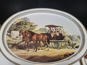 Vtg Sunshine Biscuit Oval Cookie Sewing Tin Currier Ive Morning Ride Winter Road - Picture 1 of 8