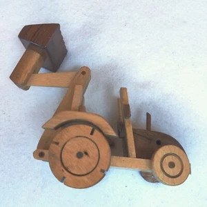 Wooden Front End Loader Tractor Dozer Back Hoe toy - Picture 1 of 8