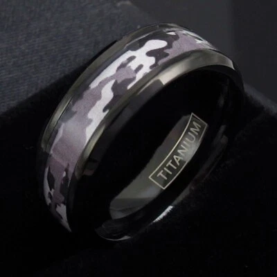 Black Titanium Men's Desert Tan Camo Wedding Band Ring Size 9-13 - Image 1 of 3