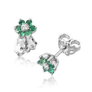 Orecchini in Oro Bianco 18 kt e Smeraldi Naturali – 0.36 ct. - Foto 1 di 5