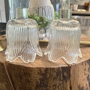 Set of 2 Votive Sconce Candle Holder Tulip Ribbed Glass Peg Pegged - Picture 1 of 5
