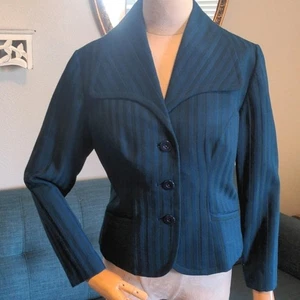Vintage 60s Women's Mod Style Jacket Teal Monochromatic Stripe SZ Small EUC - Picture 1 of 9