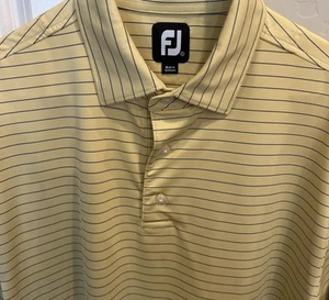 FootJoy Shirt Men Large Yellow Blue Stripe Lisle FJ Polo Golf Logo - Picture 1 of 6