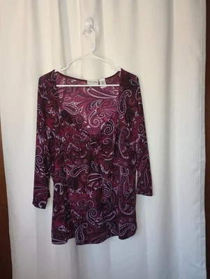 Женская кукла Jaclyn Smith Whimsigoth Slinky топ 2X фиолетовый пейсли эластичная - Изображение 1 из 4