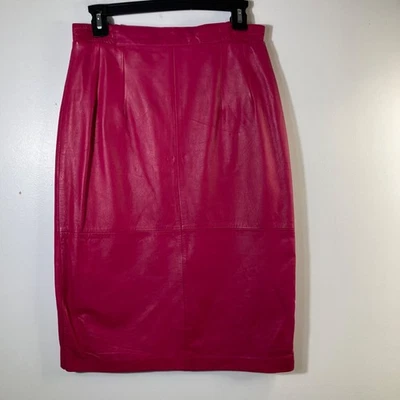 Womens Vintage Diversity Pink Leather Pencil Skirt Lined Pink 10 Zip - Image 1 of 4