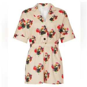 Adam Lippes Collective Strampler Blurry Blumenmuster Knopfleiste hellbraun Größe 2 - Bild 1 von 7