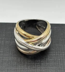Tricolor Intertwined Mixed Metal Sterling Silver wide Open Wrap Ring PAJ Signed - Picture 1 of 8