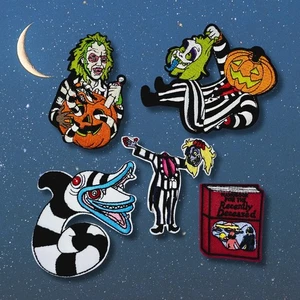 Beetlejuice Embroidered Patch Set: 80s Horror Movie Iron-Ons - Picture 1 of 6