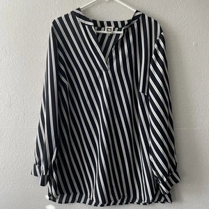 Anne Klein Striped Shirt Women’s Plus Size 1X Black And White Long Sleeve Blouse - Picture 1 of 5