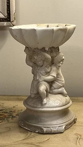 Vtg Alexander Backer Chalkware Statue Putti Child Boy Cherub Pedestal Shell Bowl - Picture 1 of 24