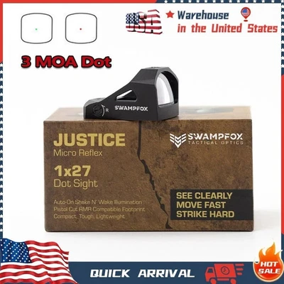 Swampfox Micro Reflex Justice 1x27mm RMR Pistol Cut 3 MOA Red/Green Dot Sight
