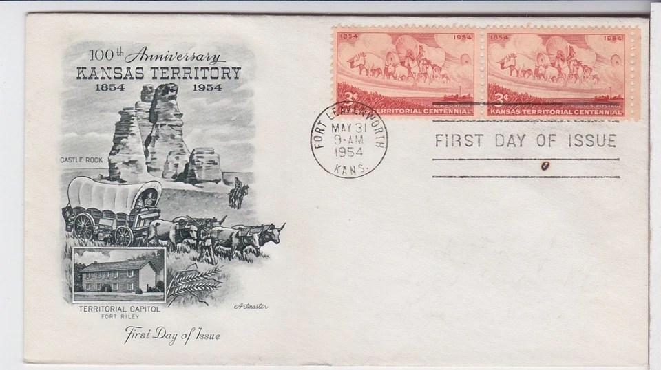 TurtlesTradingPost - Kansas Territory  #1028 - 1954 FDC Artmaster Cachet- Pair - Image 1 of 1