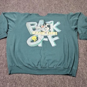 Vintage Sylvester Tweety Sweatshirt 22/24 3XL Green Back Off Made In USA 90s - Picture 1 of 7