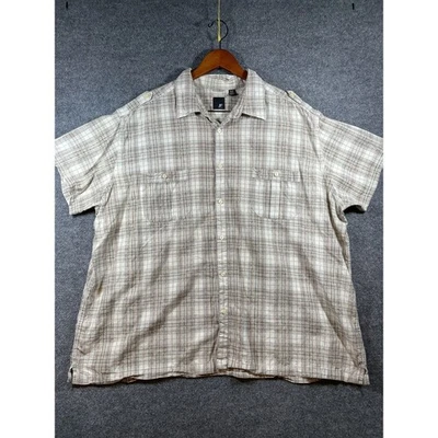 J Ferrar Button Up Shirt Men's 3XL (19-19.5) Brown Plaid Paisley Overlay Casual - Image 1 of 4