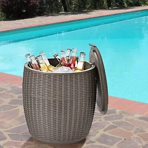 9.5 Gal Ice Cooler Table, Patio Wicker Cool Bar Table, Outdoor Ice Bucket - Picture 1 of 7