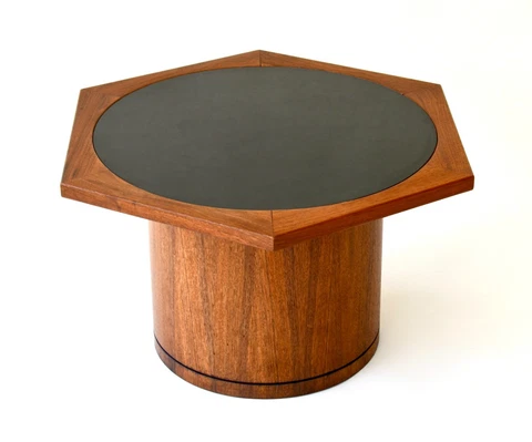MCM Brown Saltman Hexagon Walnut Accent Side Table Cover