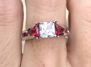 Pink spinel and white topaz engagement ring Sz 8 - Picture 1 of 9