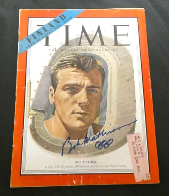 Bob Mathias Olympic Gold Winner Signed Time Magazine with PSA Full Letter - Image 1 of 4