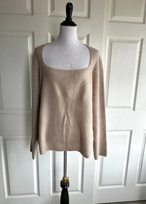 NUEVO CON ETIQUETAS VINCE $345 3X XXXL 100% Cachemira Acanalado Cuello Cuadrado Suéter Avena Foto 1 de 4