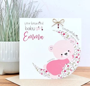 Nueva tarjeta personalizada hecha a mano para bebé niña - Imagen 1 de 2