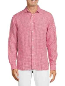 $185 SWIMS Amalfi Gingham Linen Button-Up Shirt | Campari | Small - Picture 1 of 9