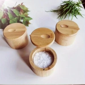 Multi-purpose Bamboo Condiment Box Round Pepper Jar Seasoning Storage Box - Picture 1 of 12