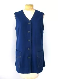 Vintage anni 70 Cos Cob blu poli tunica lunga bottoni discoteca gilet tasche cuciture L/XL - Foto 1 di 5