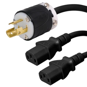 L5-15P to 2x C13 Y Splitter Cord, 3 ft, 15A/125V 14 AWG - Iron Box # IBX-2119 - Picture 1 of 1