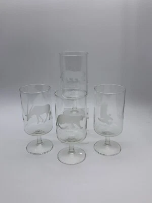 Set Of 4 George Jensen Frosted Endangered Wildlife Vintage Wine Water Glasses  - Image 1 of 4