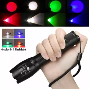 Multi-Color Rechargeable Flashlight 4 Color in 1 LED White Blue Green Red Light - Picture 1 of 11