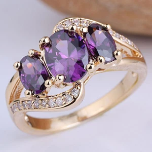 Neu 3 Steine vergoldet Damen Ring Größe 6 bis 8 Modeschmuck - Bild 1 von 7