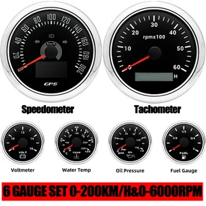 85MM Car GPS Speedometer 200km/h&Tacho 6000RPM&52MM Fuel/Oil/Temp/Volt Gauge Set - Picture 1 of 24