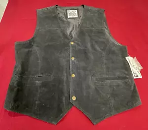 2 Basic Editions Leather Vest Mens L Black And Brown Western Cowboy Ranch Rodeo - Picture 1 of 10