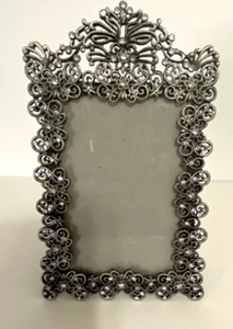 Victorian Style Ornate Silver Finish Frame, w/Crystals, 3" x 4" Photo - Bild 1 von 8