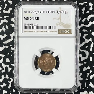 AH 1293 Year 31 (1903-H) Egypt 1/40 Qirsh NGC MS64RB Lot#G9961 Choice UNC! - Picture 1 of 3