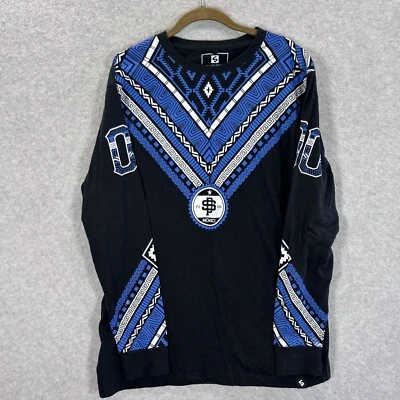 Camisa Southpole Para Hombres Grande Manga Larga Gráfica Geométrica Negra Azul Hip Hop Rap Foto 1 de 4