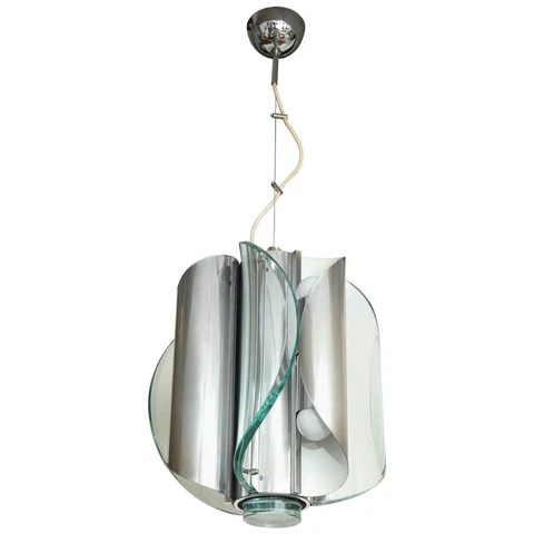 Glass and Chrome Modernist Pendant by Fontana Arte, Italy, 1960's Cover