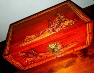 Vintage Asian Brass & Wooden Jewelry Box Carved Temple 7.5" - Picture 1 of 4
