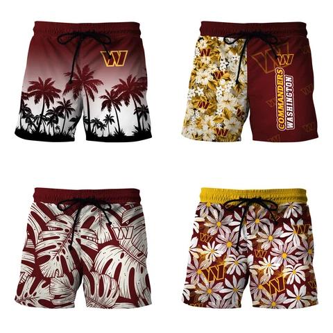 Washington Commanders Mens Hawaiian Shorts Quick Dry Drawstring Shorts w/Pockets Cover