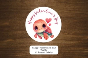 Happy Valentine's Day Turtle 2" Circle Stickers | For Valentine Cards and Gifts - Picture 1 of 2