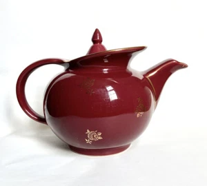 HALL CHINA Gold Roses Windshield 6 cup Teapot EUC - Picture 1 of 7
