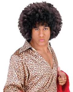Adult Disco Fro Brown Costume Wig & Mustache - Picture 1 of 1