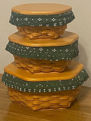 LOT OF 3 LONGABERGER GENERATIONS BASKET COMBO STACKABLE LID PROTECTOR LINER CARD Cover