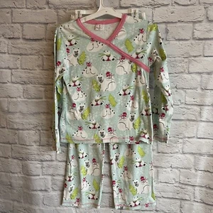PREOWNED SET OF HANNA ANDERSSON POLAR BEAR PINK TRIM LONG SLEEVE PAJAMAS MEDIUM - Picture 1 of 7